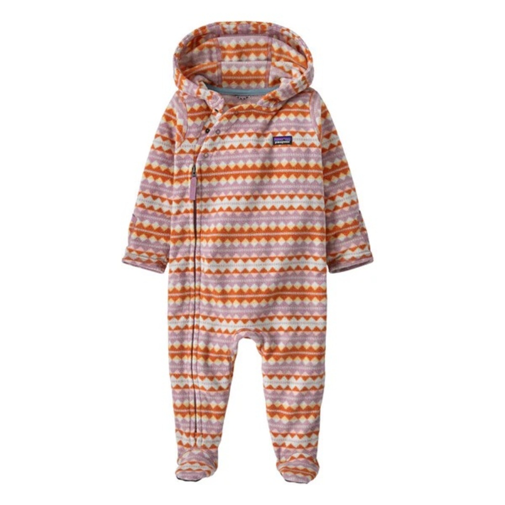 Patagonia Micro D Bunting Baby Fleece Hooded Onesie -Diamond Stripe Stormy Mauve